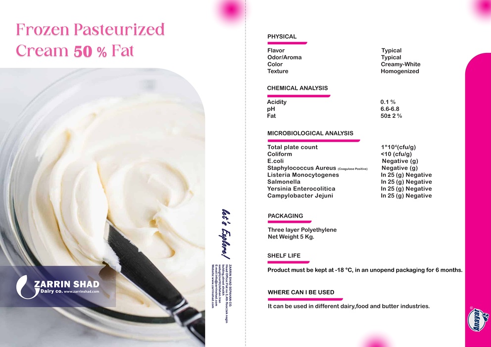 Frozen Pasteurized Cream 50% Fat