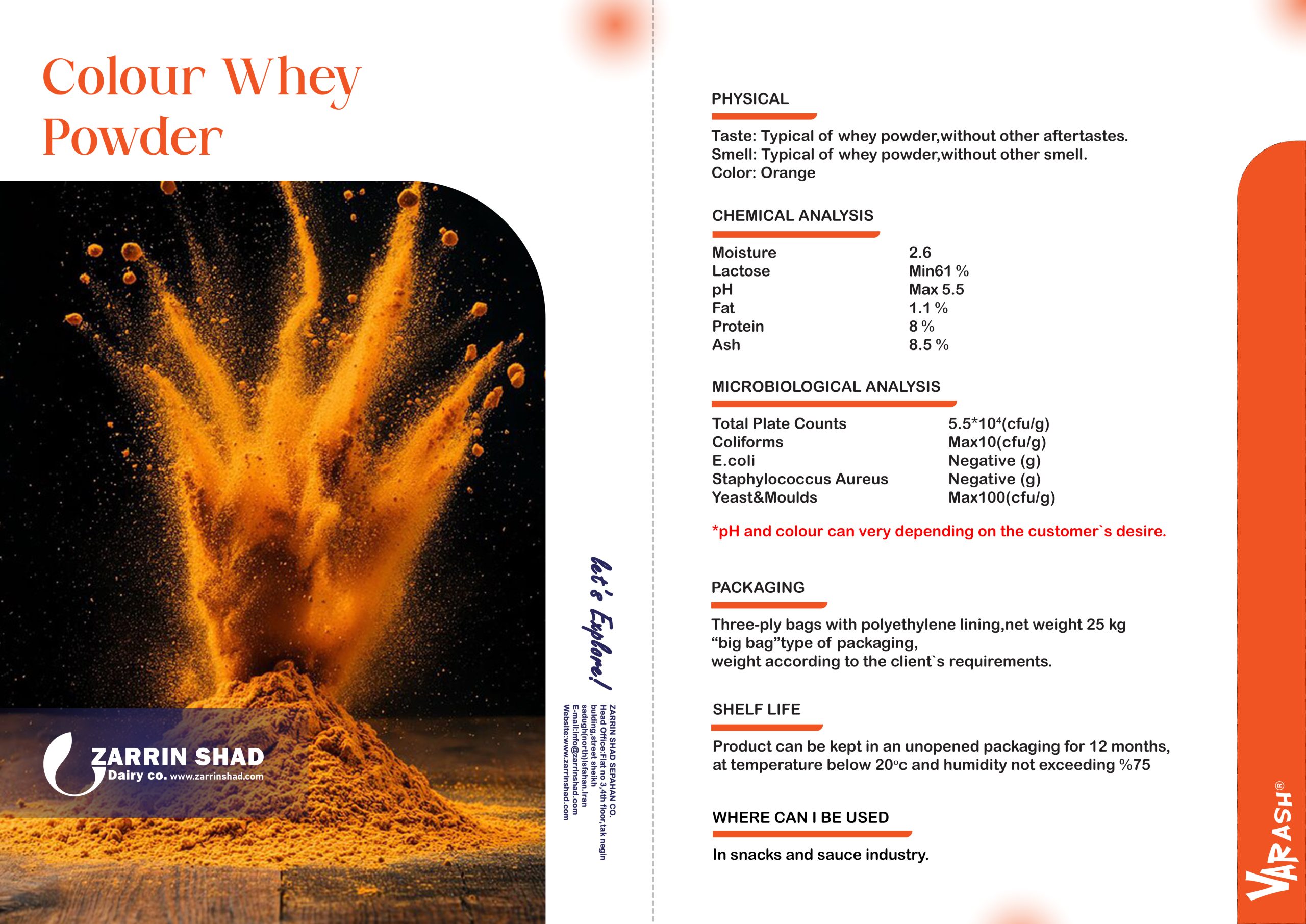 Powder analysis colour whey