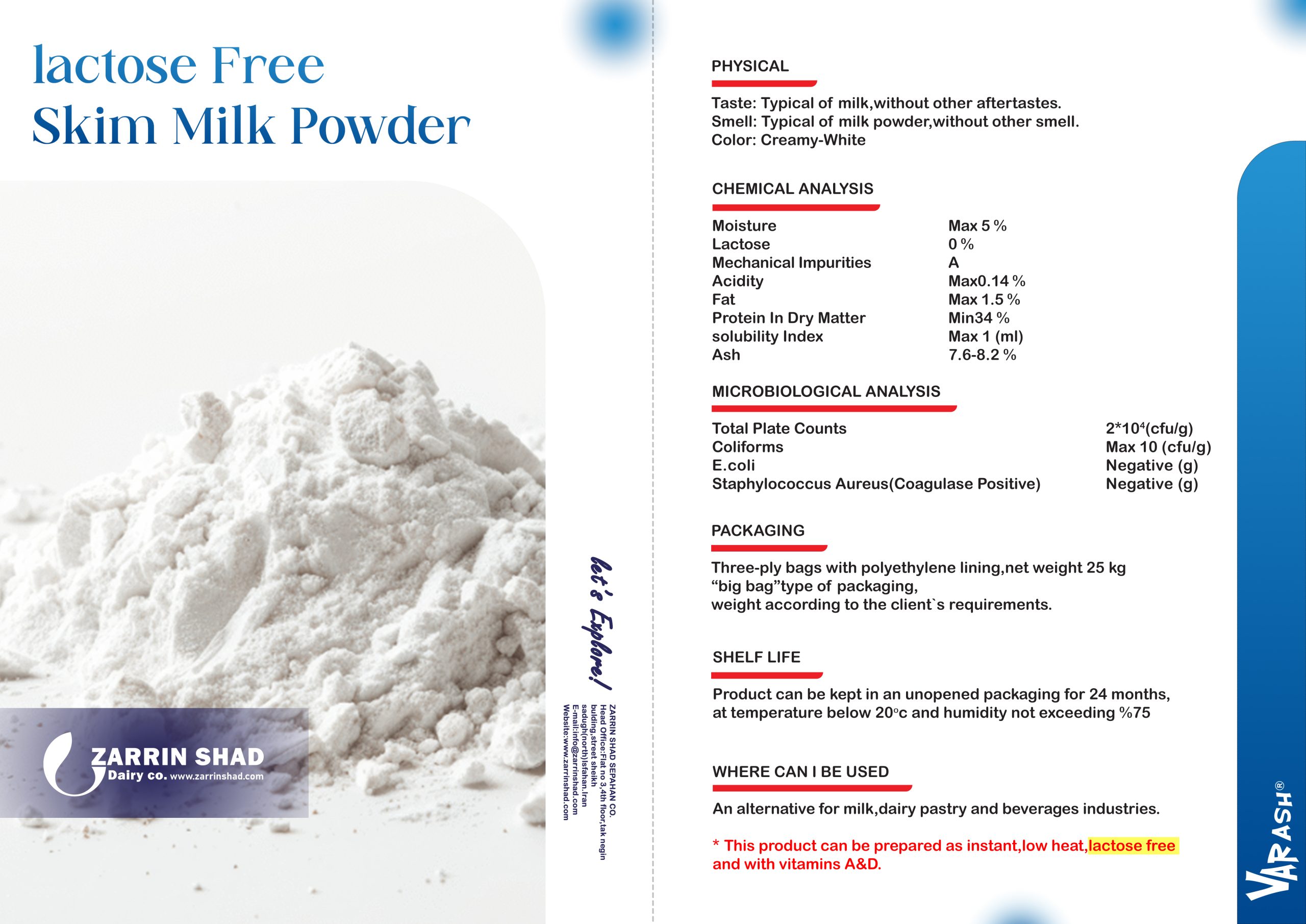 lactose free skim milk powder